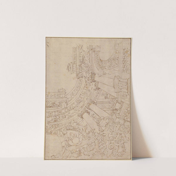 Foreshortened View of a Ceiling Corner Decorated with Columns, Urns and Putti Handing Garlands by Agostino Mitelli