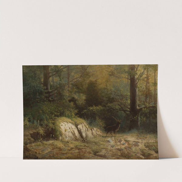 Forest landscape with a deer by Feliks Brzozowski