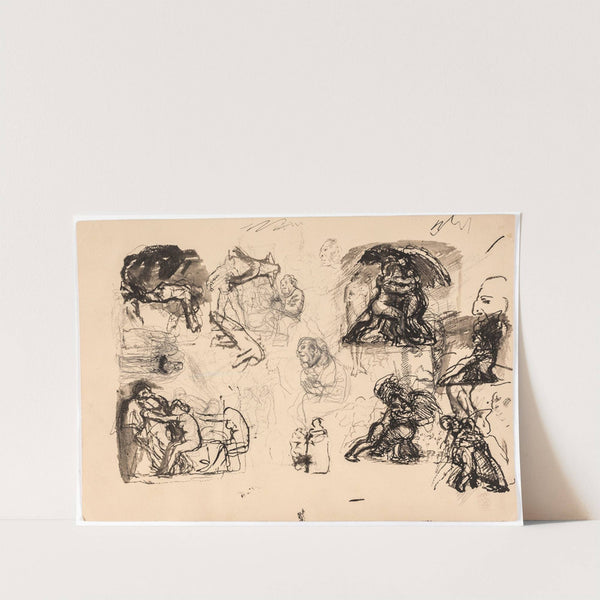 Forskellige kompositionsstudier, bla til Jakobs kamp med engelen by Oluf Hartmann