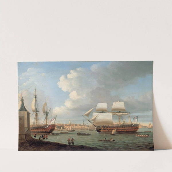 Foudroyant and Pégase entering Portsmouth Harbour, 1782 by Dominic Serres