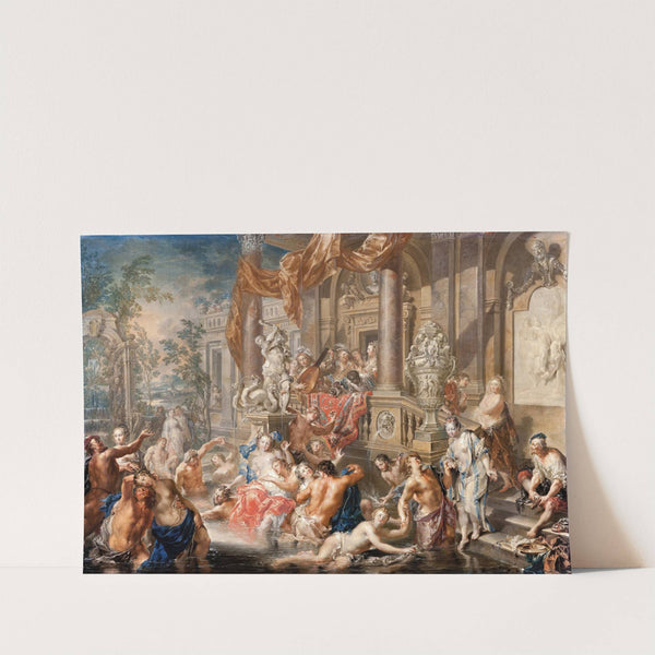 Fountain scene in front of a palace by Johann Georg Platzer