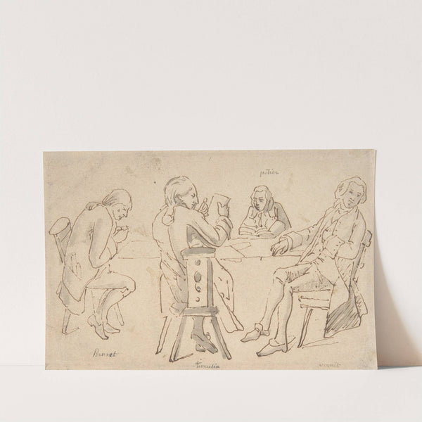 Four Artists seated at a table (Brunet, Potier, Tiercetin, Vernet) by Horace Vernet