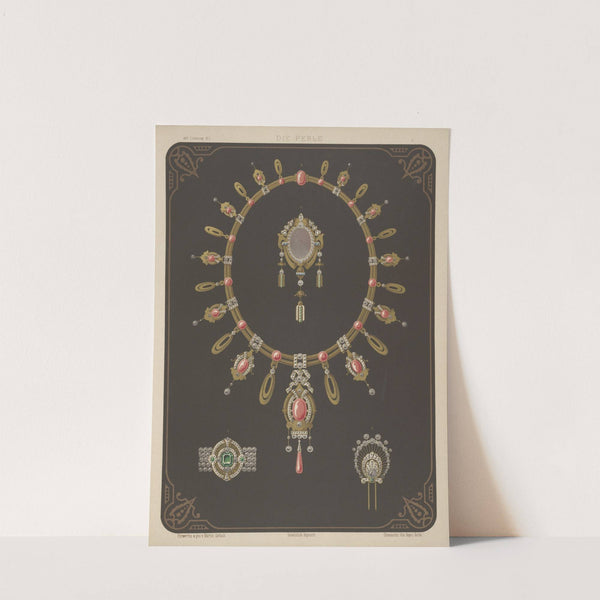 Four Designs For Jewelry, Including Large Necklace With Pink Stones. (1872 - 1873) by Martin Gerlach