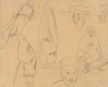 Four figure studies of Bedouins and three of head studies