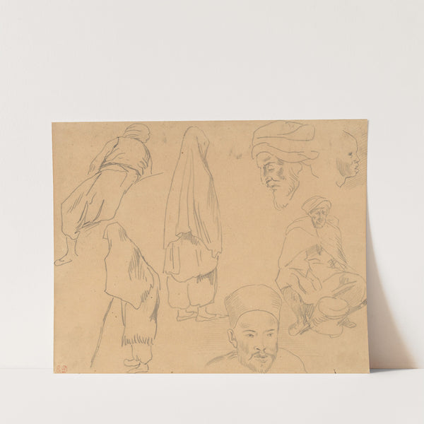 Four figure studies of Bedouins and three of head studies by Eugène Delacroix