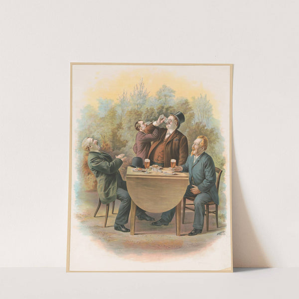 Four gentlemen, sitting at a table in the outdoors, enjoying food and drinks (1892) by Henry Jerome Schile