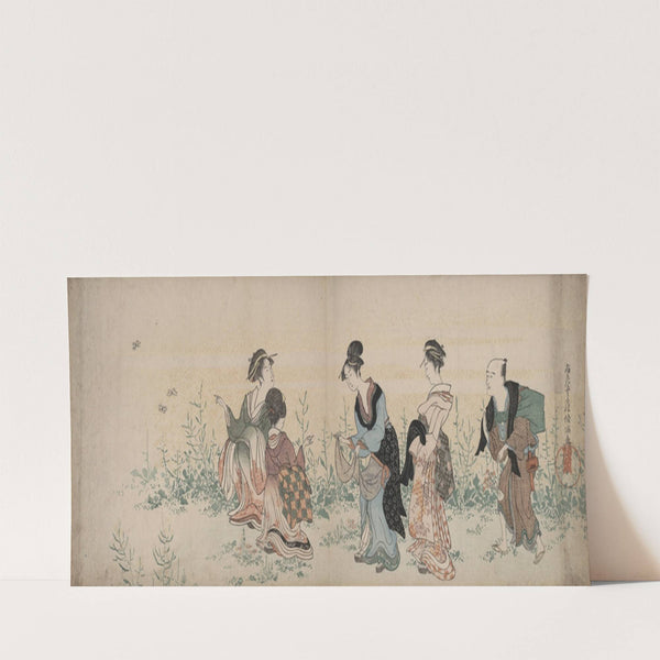 Four girls and a servant enjoying wild flowers and butterflies (1787) by Kubo Shunman