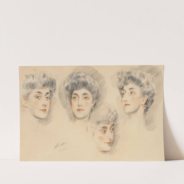 Four head studies of a lady, traditionally identified as Mrs Gertrude Vanderbilt Whitney by Paul César Helleu