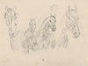 Four horses, figure faintly sketched in background