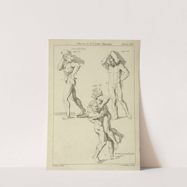 Four male figures; two bearing large books on their shoulders and the other two wrestling by Peter Paul Rubens