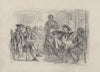 Four men sitting at two tables, woman standing near center