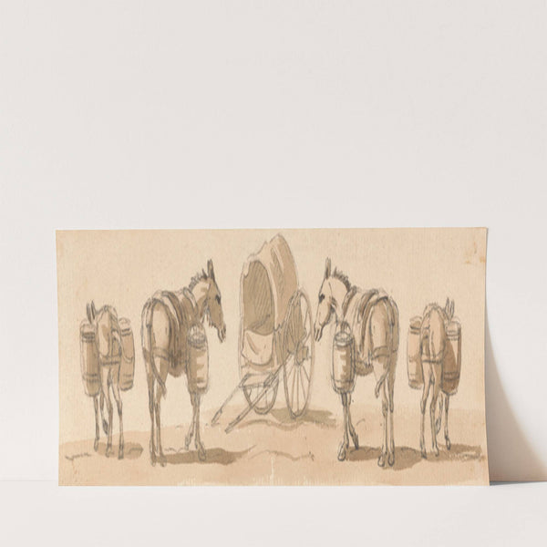 Four Mules with Panniers and a Cart by Paul Sandby