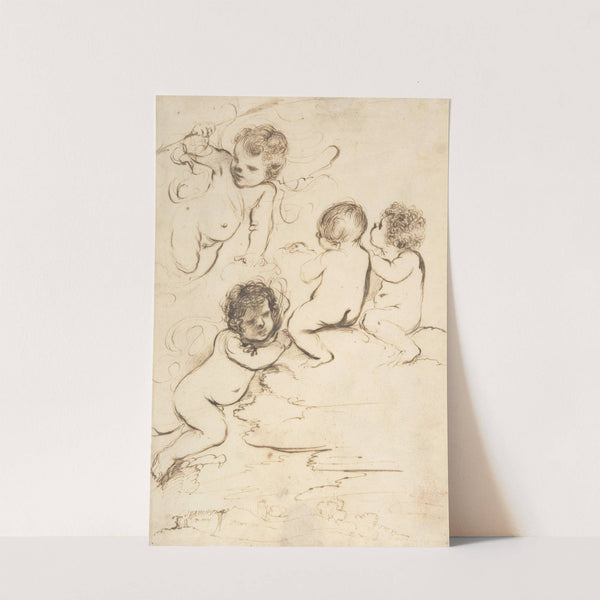 Four Putti with Bow and Arrows on Clouds above a Landscape with a Tower by Guercino