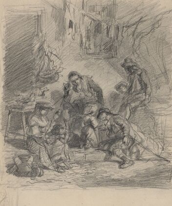 Four seated street figures (1867)