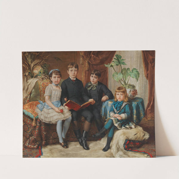 Four Siblings On A Polar Bear Skin Rug by Hermann Nigg