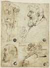 Four Sketches; Standing Male Figure; Profile Bust of Bearded Man; Profile Head of Bearded Man; Landscape