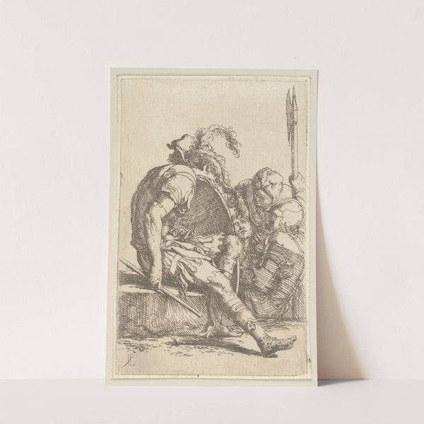 Four Soldiers, One seated on a Stone at the Left by Salvator Rosa