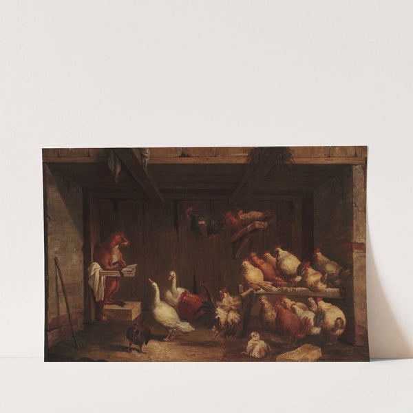 Fox preaching to birds by Claude Gillot