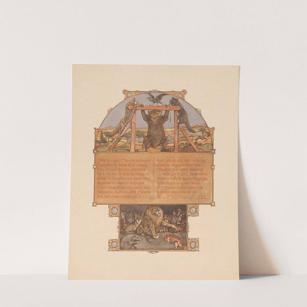 Fox (Reinaert), bear (Bruun), cat (Tybeert) and raven (Tiecelijn) at the gallows (1910) by Bernard Willem Wierink