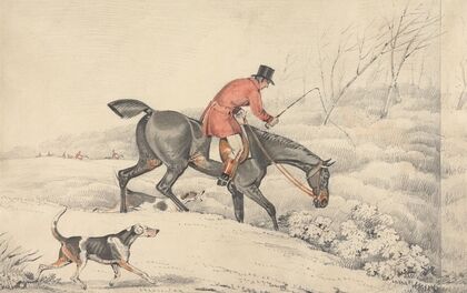 Foxhunting; Rider and a Couple of Hounds Entering a Covert — size preview