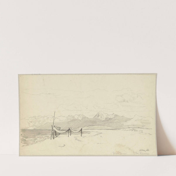 Fragment of seashore in the vicinity of Livorno with fishing nets stretched out on the beach (1887) by Hans Thoma