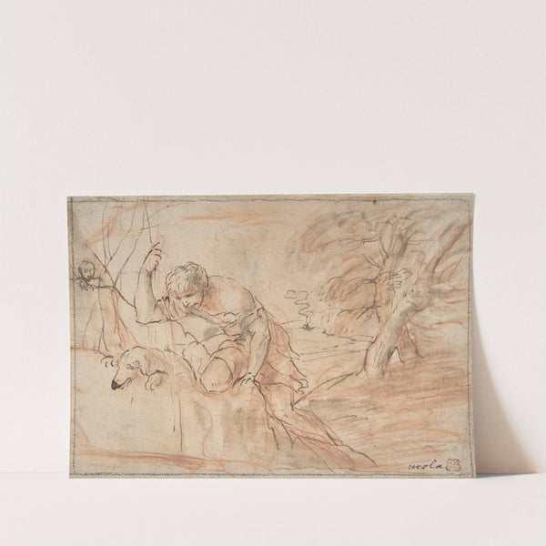 Framed Sketch for a Man, a Dog and a Tree by Pier Francesco Mola