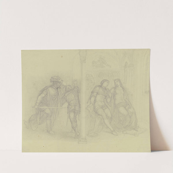 Francesca da Rimini mit ihrem Geliebten Paolo Malatesta, von links nähert sich ihr Ehemann Giovanni Malatesta mit gezogenem Schwert by Ferdinand Fellner