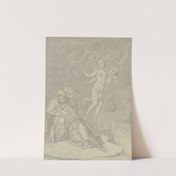 Francesca und Paolo, gemeinsam im zweiten Höllenkreis schwebend, links der klagende Dante, von Vergil getröstet by Ferdinand Fellner