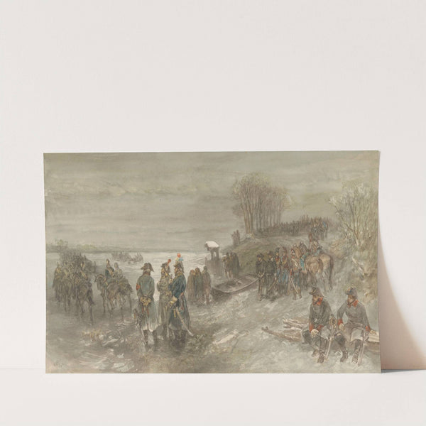 Franse troepen trekken over een bevroren rivier by Charles Rochussen