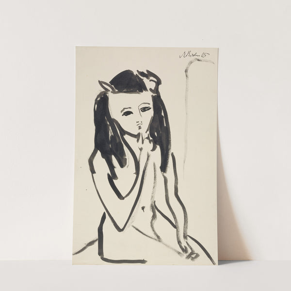 Fränzi as a Nude, Her Hand on Her Chin (ca. 1910) by Ernst Ludwig Kirchner