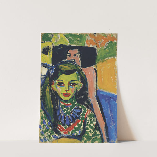 Fränzi in front of carved chair (1910) by Ernst Ludwig Kirchner