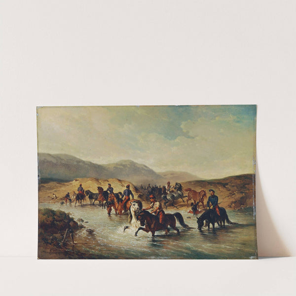 Französische Kavallerie in der Pferdeschwemme by Joseph Anton Strassgschwandtner