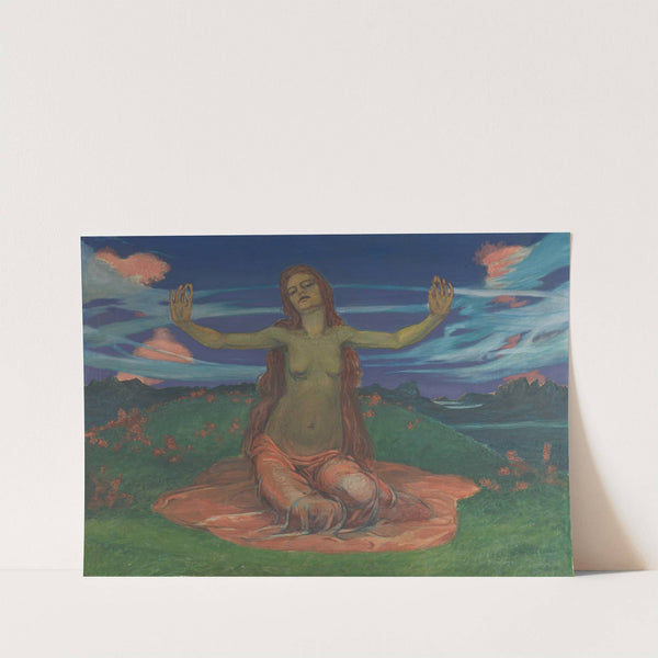 Frau auf Wiese 'Erwachen' by August Babberger