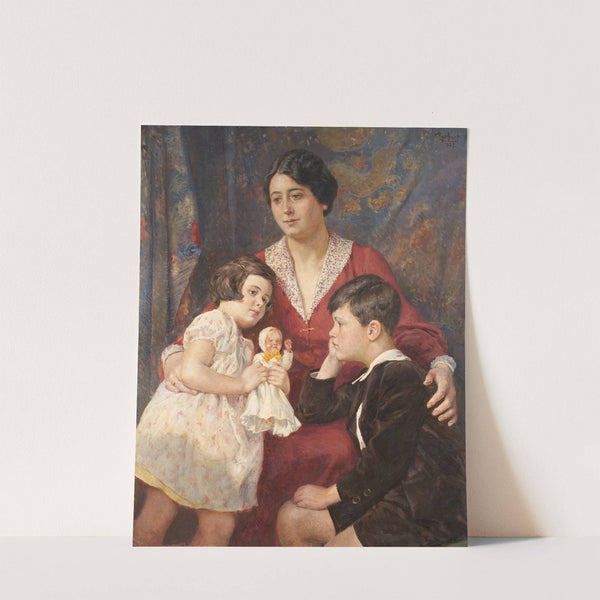 Frau Hirsch mit ihren Kindern by Josef Engelhart