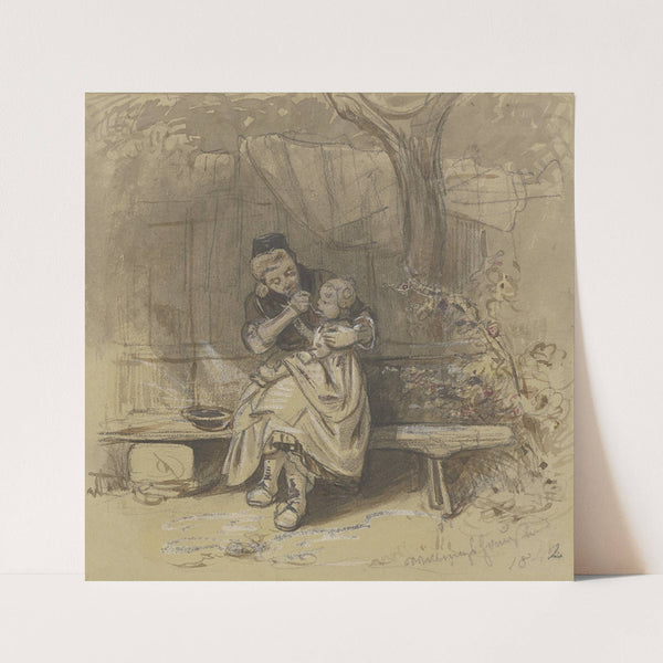 Frau, im Freien ein kleines Kind fütternd (1842) by Jakob Fürchtegott Dielmann