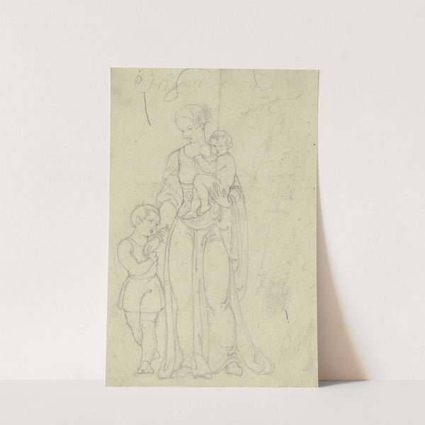 Frau im Renaissance-Habit mit einem Kind auf dem Arm und einem Jungen zu ihrer Rechten by Eugen Eduard Schäffer