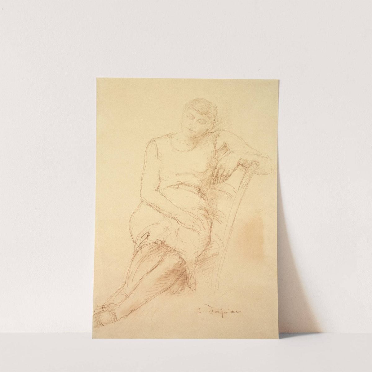 Frau in ärmellosem, kurzem Kleid auf Stuhl schlafend (Odette) by Charles Despiau