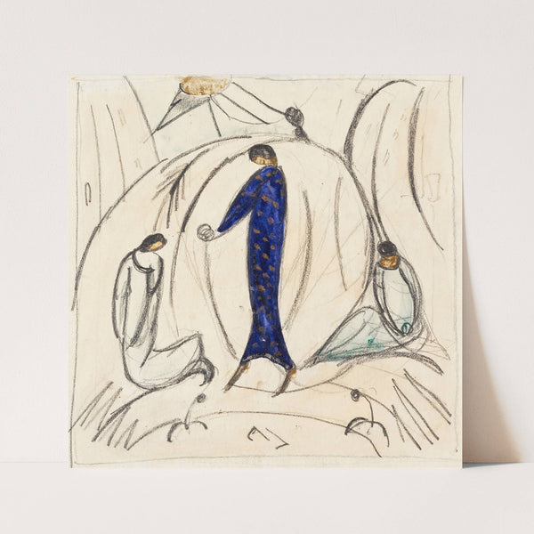 Frau in Blau mit zwei Begleitern (1913) by Hermann Stenner