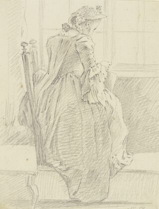 Frau mit Handarbeit am Fenster
