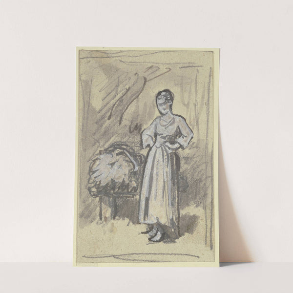 Frau mit Strohbündel, die Arme in die Hüfte gestemmt by Philipp Rumpf