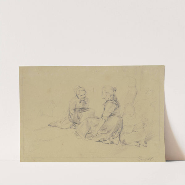 Frau und Kinder am Boden sitzend by Carl Engel