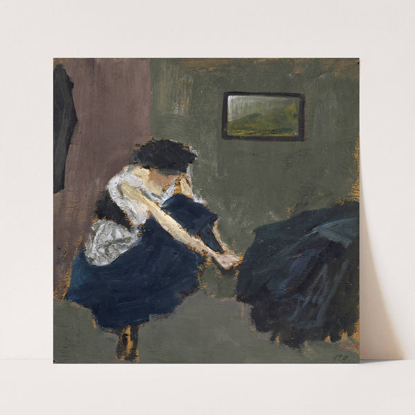 Frau, welche sich die Schuhe löst by Ernst Schiess