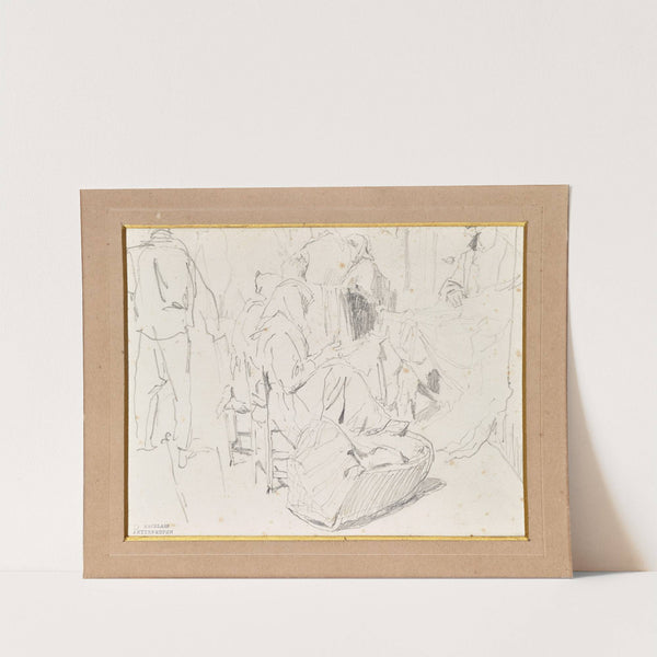 Frauen mit Kopftüchern und Wiege Studie by August von Pettenkofen