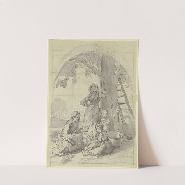 Frauen und Kinder unter einem Baum by Jakob Becker