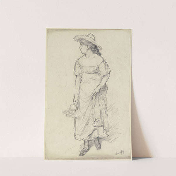 Frauenfigur für die 'Vorbereitung zum Kostümball' by Otto Scholderer