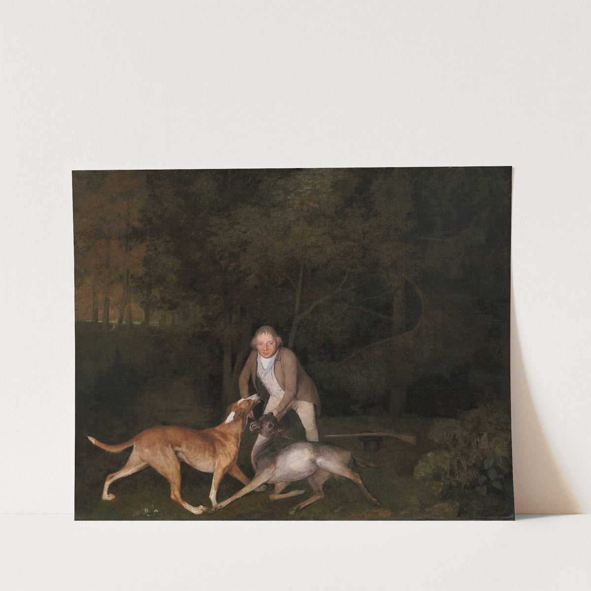 Freeman, the Earl of Clarendon’s gamekeeper, with a dying doe and hound (1800) by George Stubbs
