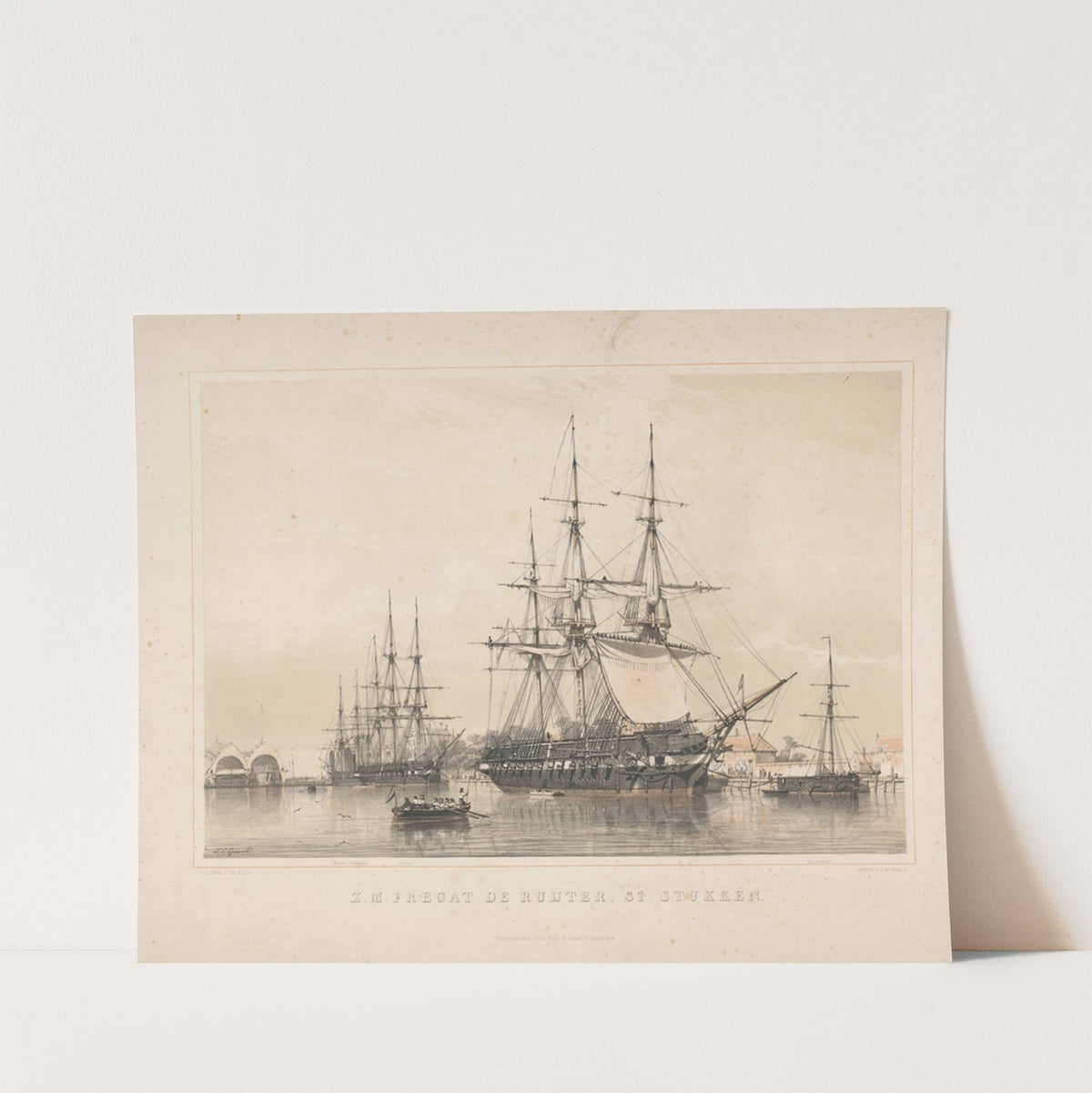 Fregat de Ruijter liggend in de haven te Antwerpen Z.M. Fregat De Ruijter. 51 stukken by Johan Conrad Greive
