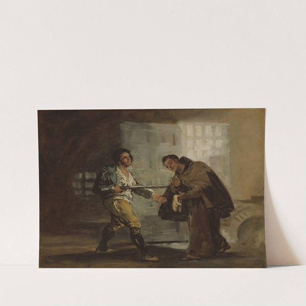 Friar Pedro Offers Shoes to El Maragato and Prepares to Push Aside His Gun (c. 1806) by Francisco de Goya