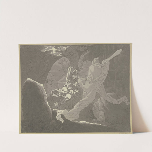 Friedhofsszene (Ritter auf Totenbahre, Gespenster überfallen ihn) by Ferdinand Fellner