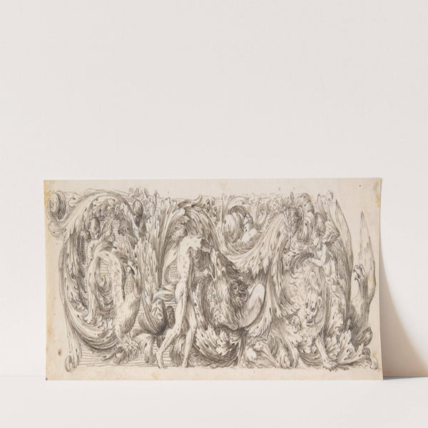 Frieze with Acanthus Scrolls and a Man fighting a Lion (17th century) by Jean Le Pautre